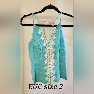 Lilly Pulitzer Size 2 Turquoise Sleeveless Top with White Emb